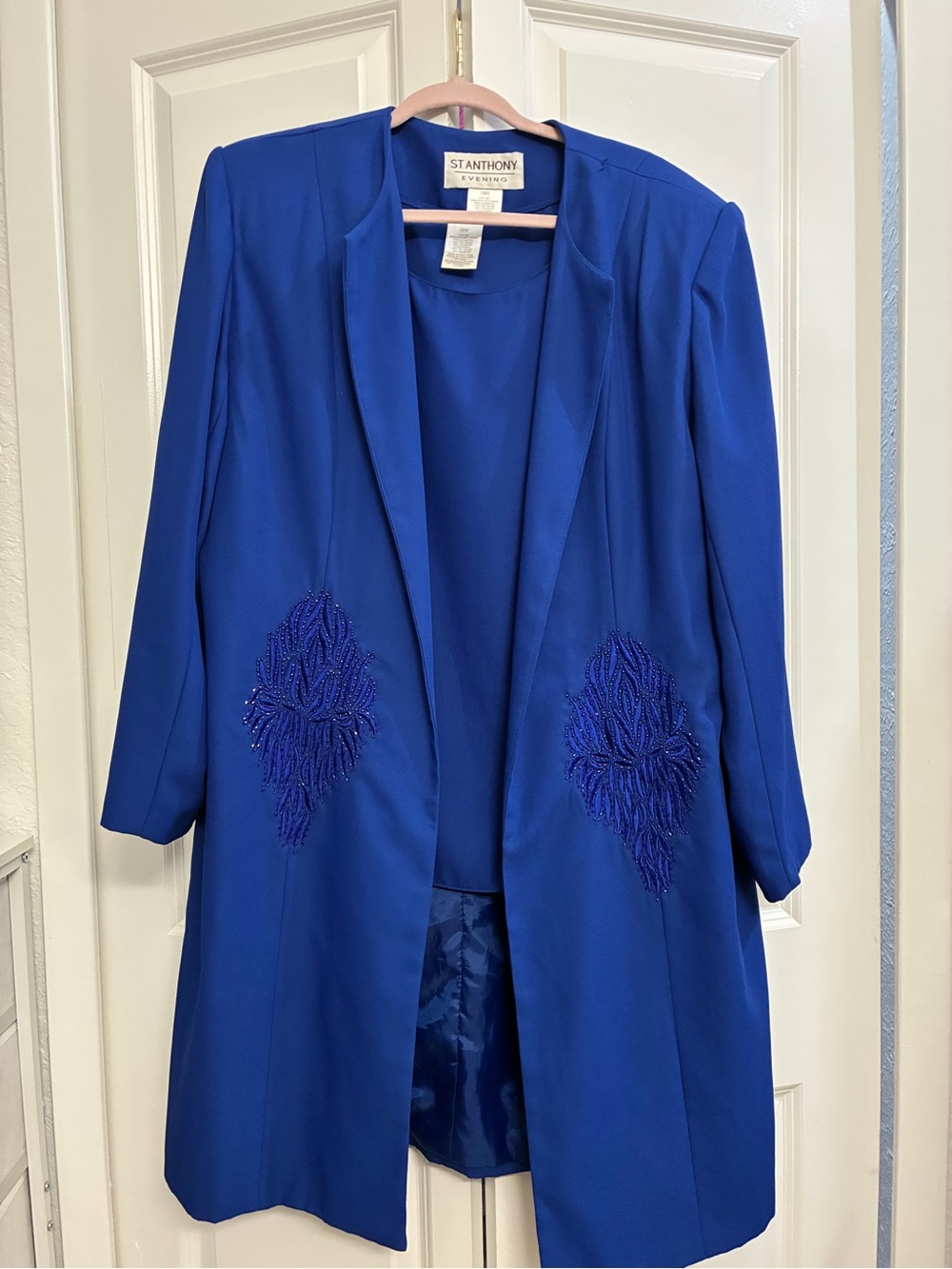 Royal Blue Embellished Long Jacket shirt skirt and scarf